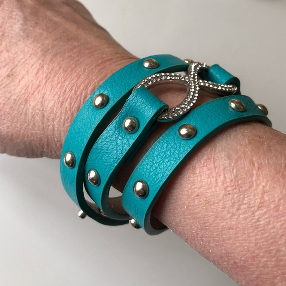 Aqua & silver wrap bracelet - Picture 2 of 6